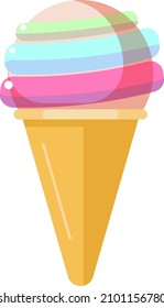 Waffle cone with ice cream ball in cartoon style