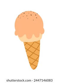 Waffle cone with ice cream and chocolate sprinkles. Vector illustration on isolated background.