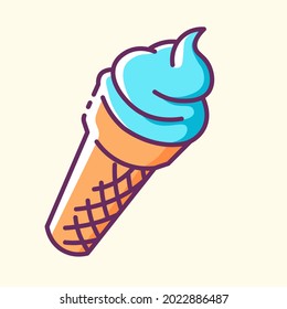 A waffle cone with ice cream colored icon. Collection of signs in different food categories. Symbols for cafe and restaurant decoration. Vector stylish outline flat illustrations on yellow background.