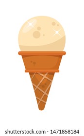Waffle cone ice cream flat vector illustration. Delicious creamy dessert, summer delicacy, refreshment. Sweet fruit flavored dairy. Quick snack, fast food, street meal
