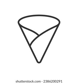 Waffle cone for ice cream, linear icon. Empty waffle cone. Line with editable stroke