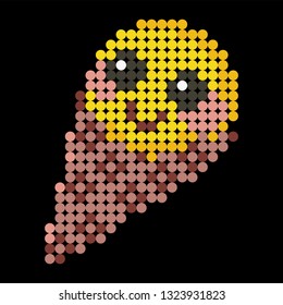 Waffle cone ice cream in pixel art style. Cute character for cross stitch. Element design for web, games, app, logo, embroidery, sticker.