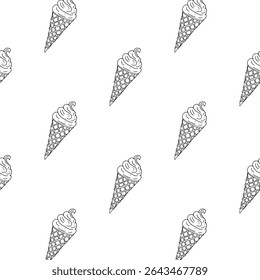 Waffle cone with ice cream seamless pattern. For packaging and cards design., cover, paper, background. 