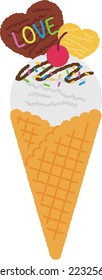Waffle cone ice cream. Tasty toppings.