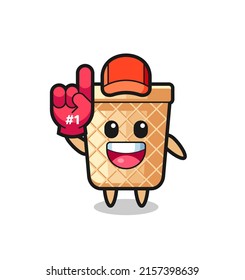 waffle cone illustration cartoon with number 1 fans glove , cute design