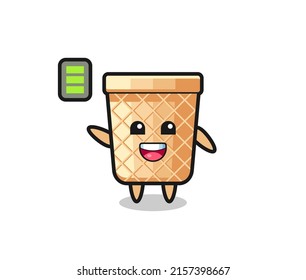 waffle cone mascot character with energetic gesture , cute design