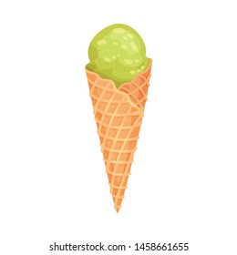 Waffle cone with a scoop of ice cream. Vector illustration on white background.