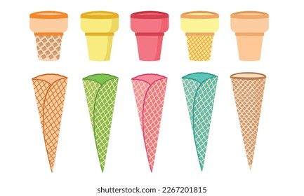 Waffle cone set for ice cream food dessert