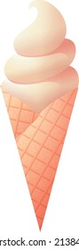 Waffle cone with soft ice cream. Traditional summer sweet