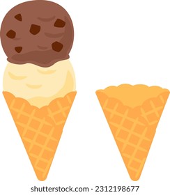 Waffle cones and ice cream on it