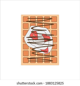 waffle with cream and chocolate, vector icon
