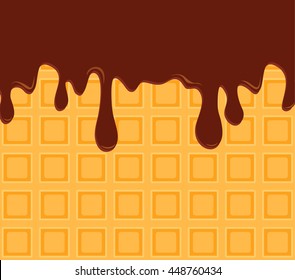 Waffle drizzled with chocolate. Wafer in chocolate. Vector illustration.