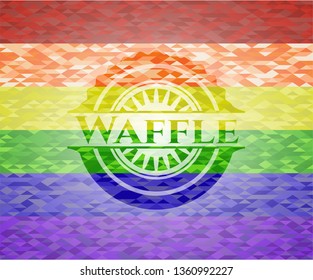 Waffle emblem on mosaic background with the colors of the LGBT flag