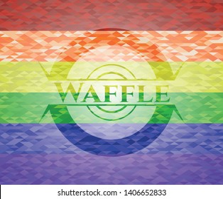 Waffle emblem on mosaic background with the colors of the LGBT flag