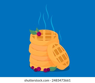 Waffle in flat design style isolated on color background