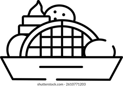 waffle ice cream in the box outline illustration design