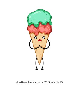 waffle ice cream character cartoon. kid comic, sundae poster, face sticker waffle ice cream character sign. isolated symbol vector illustration