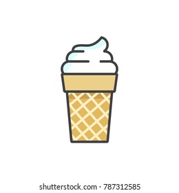 Waffle ice cream cone flat line colored icon.
