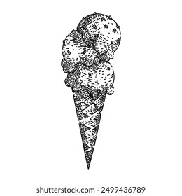 Waffel Eis Tüte handgezeichnet. Dessert gefroren, behandeln y, Geschmack Sommer Waffel Eis Kegel Vektor Skizze. einzelne schwarze Illustration