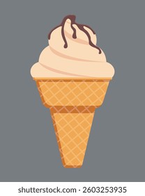Waffle ice cream in a mug with chocolate - vector illustration