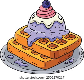 Waffle with an Ice Cream Scoop Cartoon Clipart 