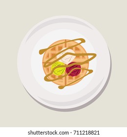 waffle with ice cream vector illustration