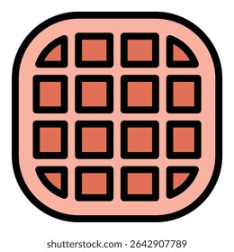 Waffle icon flat line style illustration representing crispy grid-patterned breakfast food, suitable for culinary, dessert, and food service-related projects