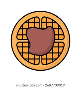 Waffle icon in lineal color style with melted chocolate on top, perfect for breakfast and brunch themes