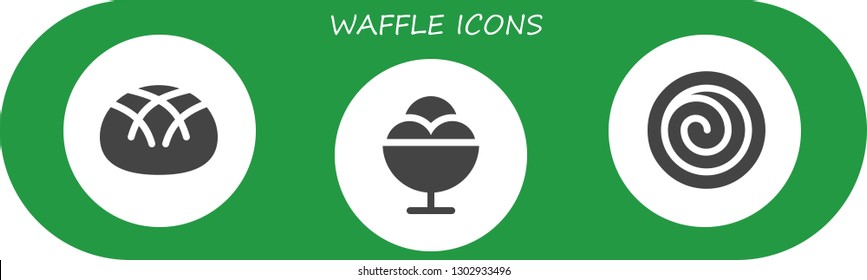  waffle icon set. 3 filled waffle icons.  Simple modern icons about  - Bread, Ice cream, Cinnamon roll