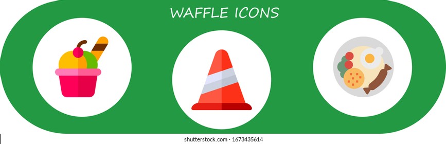 waffle icon set. 3 flat waffle icons.  Simple modern icons such as: ice cream, cone, breakfast