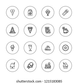 Waffle icon set. collection of 16 outline waffle icons with biscuit, breakfast, churro, cone, cream, ice cream icons.