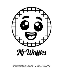 Waffle icon vector illustration template, waffle mascot black and white