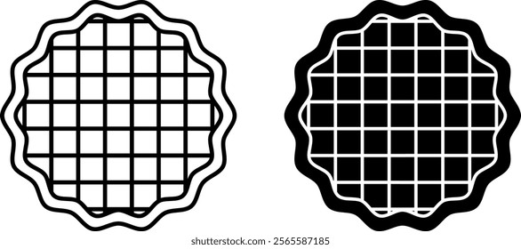 Waffle Icons. Black and White Vector Illustrations.Thin Dry Cookie with Print on the Surface. Sweet Pastry, Dessert. Fast Food Concept