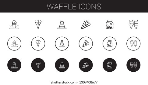 waffle icons set. Collection of waffle with ice cream, cone, cones. Editable and scalable waffle icons.