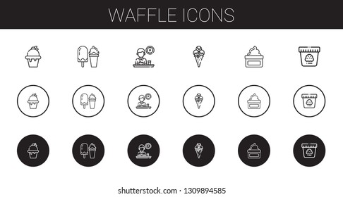 waffle icons set. Collection of waffle with ice cream, breakfast, cream. Editable and scalable waffle icons.