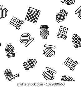 Waffle Iron Equipment Vector Seamless Pattern Thin Line Illustration