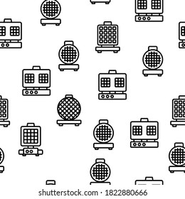 Waffle Iron Equipment Vector Seamless Pattern Thin Line Illustration