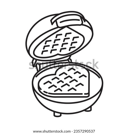 Waffle iron with heart shaped waffle vector line icon for Waffle Iron Day on June 29