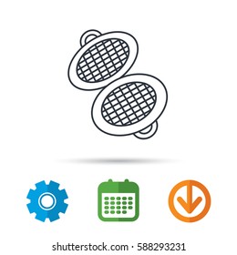 Waffle iron icon. Kitchen baking tool sign. Calendar, cogwheel and download arrow signs. Colored flat web icons. Vector