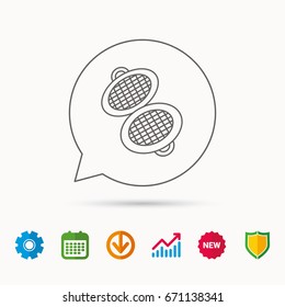 Waffle iron icon. Kitchen baking tool sign. Calendar, Graph chart and Cogwheel signs. Download and Shield web icons. Vector