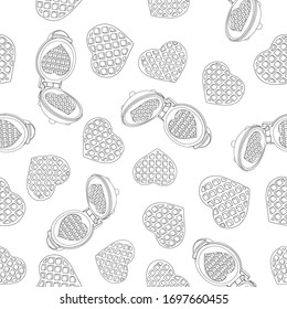 Icono de hierro waffle vectorial sin fisuras negro sobre fondo blanco, doodle de hierro gofre moderno objeto sabroso de la colección Kitchen, simple. Elemento de línea de icono de cocina. postre en forma de corazón