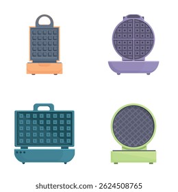 Waffle iron icons set cartoon vector. Electric waffle maker. Kitchen appliance
