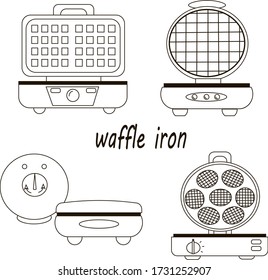 Waffle iron. Set of several items. Icon on a white background. Vector outline illustration.