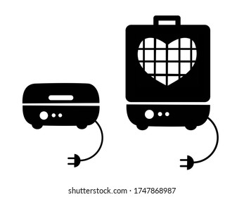 waffle iron simple flat illustration. open and closed