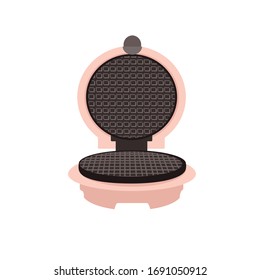 Waffle Iron vector flat illustration in pink, gray and black colors. Kitchen equipment home decor cooking breakfast 