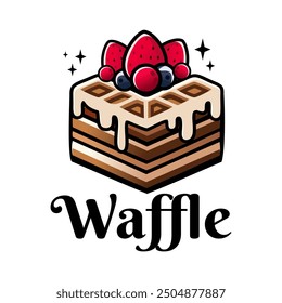 Waffle logo vector illustration template, sweet waffle with strawberry and blueberry
