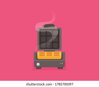 Waffle maker in flat design style isolated on color background