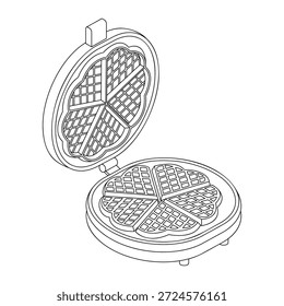 Waffle maker - Ilustración vectorial isométrica dibujada a mano en blanco y negro.