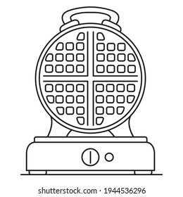 Icono de Waffle maker. Ronda de hierro de gofre eléctrico.  Esquema de vector plano. Aislado sobre fondo blanco.Concepto para sitios web de panadería y pastelería.