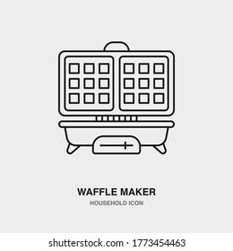 Waffle Maker Line Icon on Isolated Background. Vector Illustration of Waffle Machine. Outline Household Electrical Equipment.